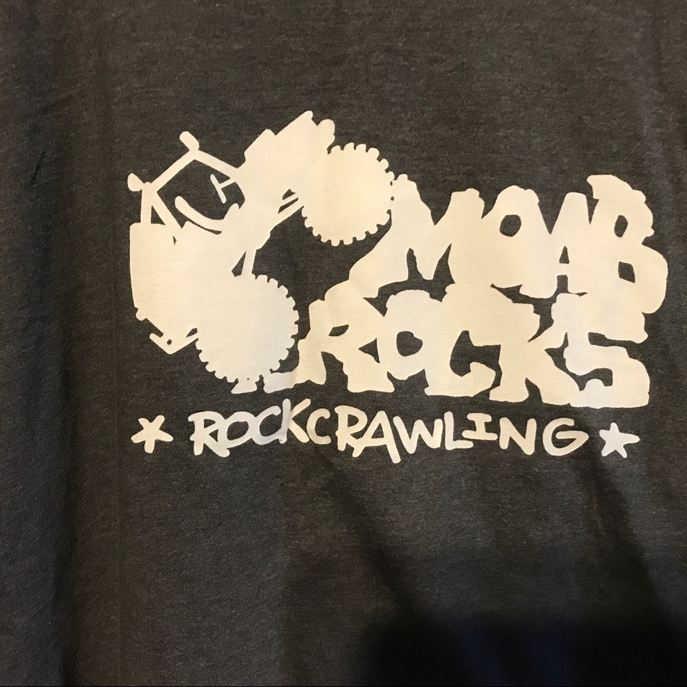 MOAB T-shirt with MOAB ROCKS rockcrawler.